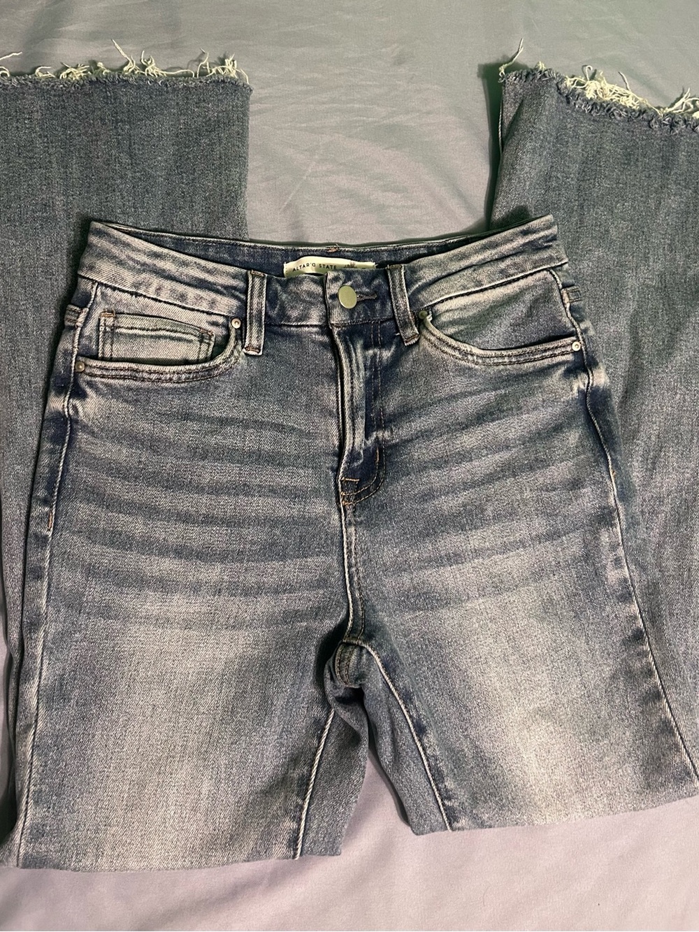 Altar'd State women’s size 26 flare Distressed Washed Blue Wide-Leg Jeans